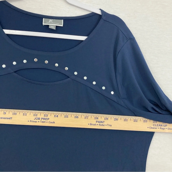 JM Collection Navy Studded Cut Out Stretch Round Neck Pullover Top XXL - Picture 4 of 9